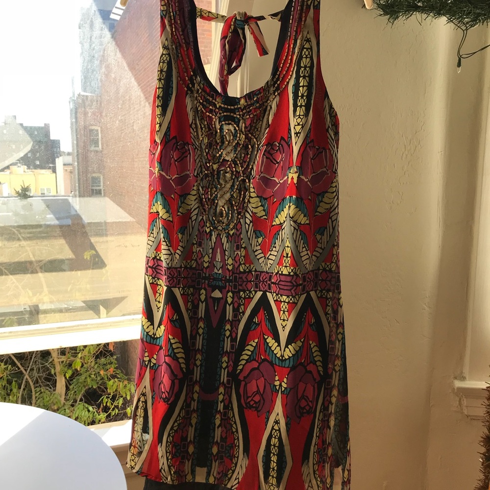 Tribal print dress with beaded detail